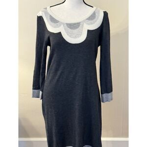 Boden Women’s Long-Sleeve Sweater Dress – Grey with Floral Neckline – Size M